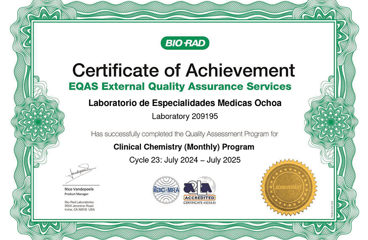 Certificate of Achievement - Clinical Chemistry