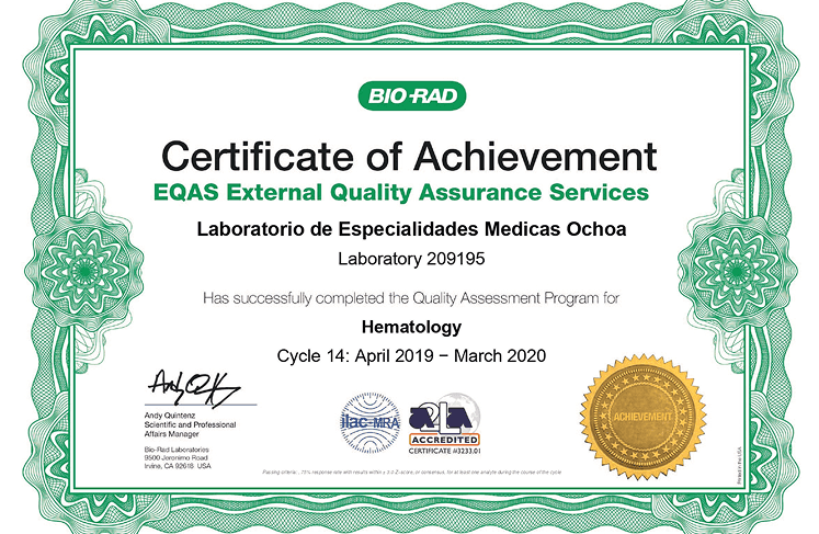 Certificate of Achievement - Hematology